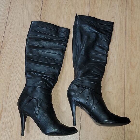 ALDO BLACK SLOUCH HIGH HEEL BOOTS, SIZE 40 (8.5) - Picture 2 of 15